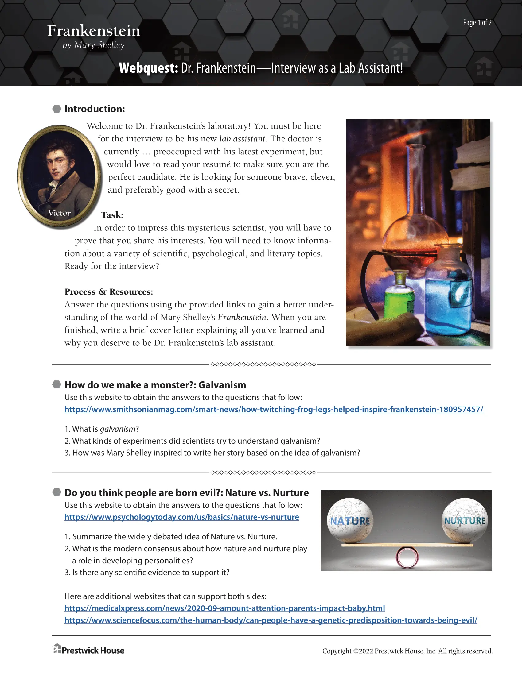 Frankenstein Job Interview quest Free Lesson Plan Prestwick House